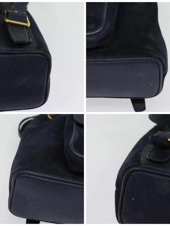 GUCCI Bamboo Backpack Suede Navy Gold 003 2034 0030 Auth ep10733